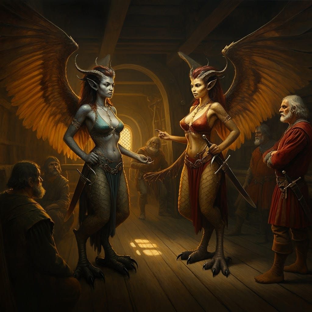 Winged Warriors in Dark Medieval Ship