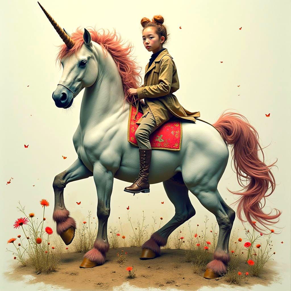 Richard Burlet photoreal adorable unicorn, mixed media,  Kimitake Yoshioka Eric Lacombe, Jean Baptiste-Monge, Wadim Kash...