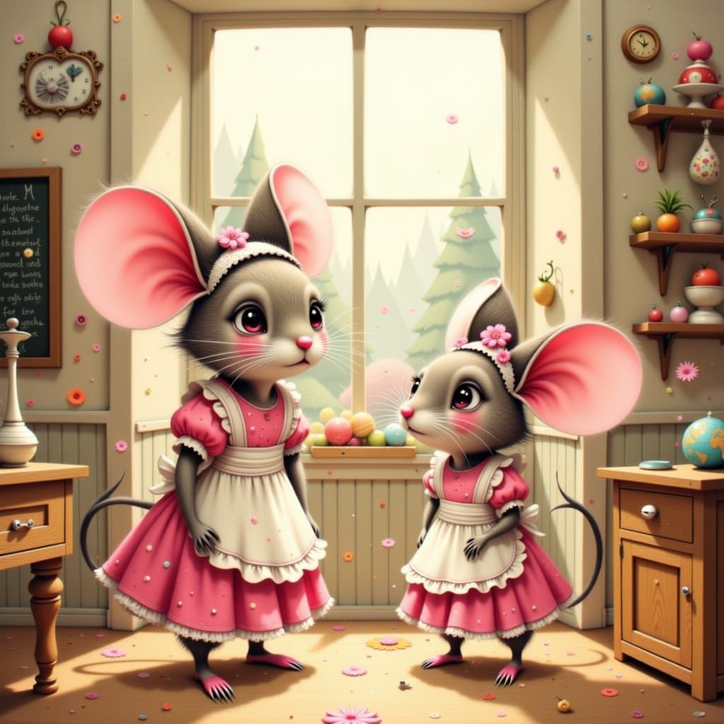 Tiny Mouse Meets Her Teacher, Whimsical Style