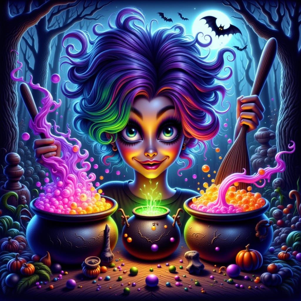 Whimsical Witch Brews Colorful Halloween Potions in Spooky F...