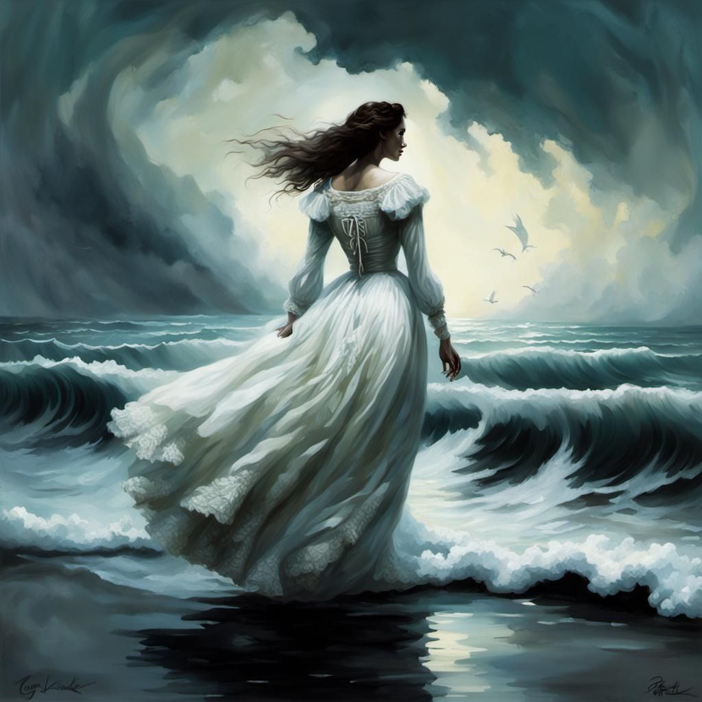 Ethereal Victorian Woman Falling into the Sea