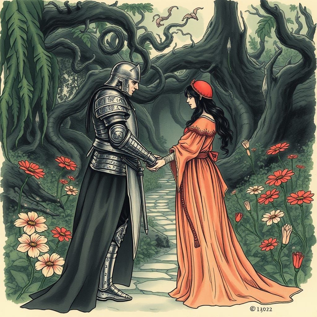 Medieval Knight and Wife in Mystical Garden