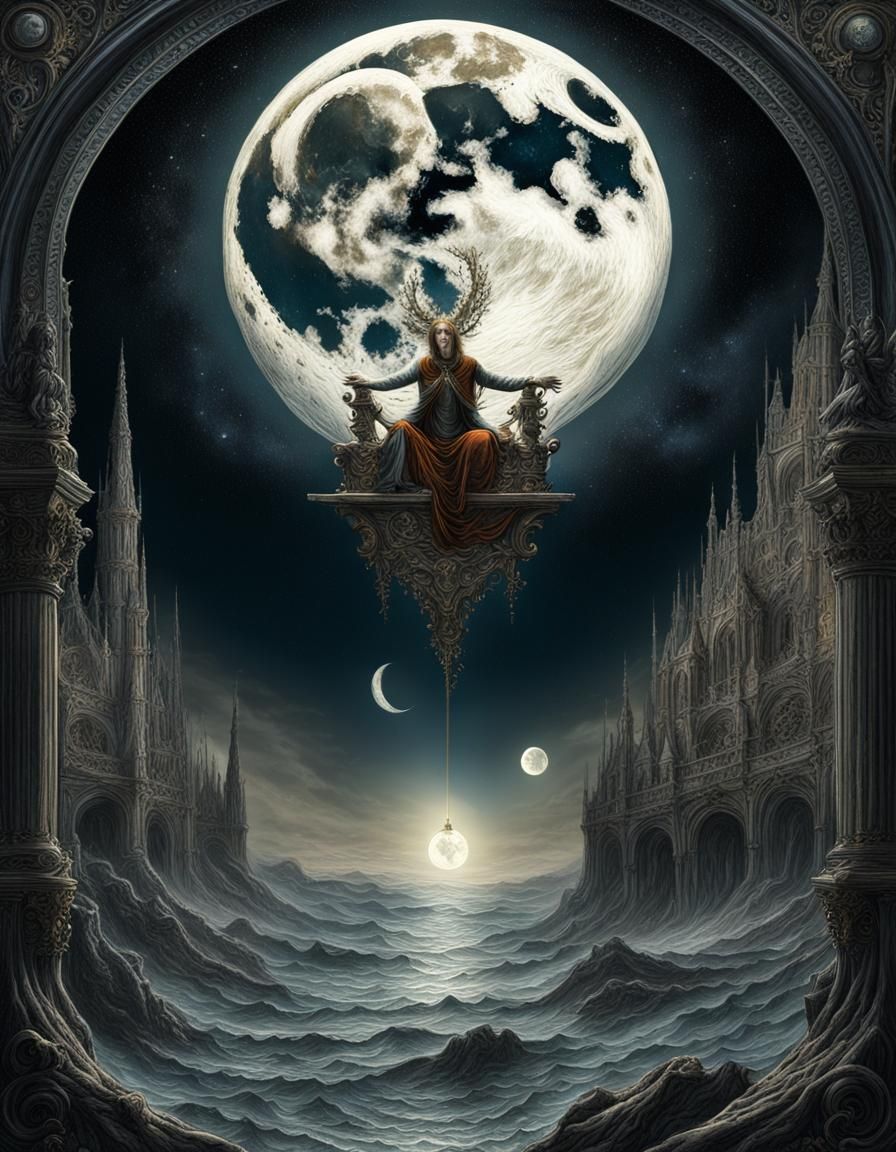 Surreal Moon Tarot Card in Dreamlike Style