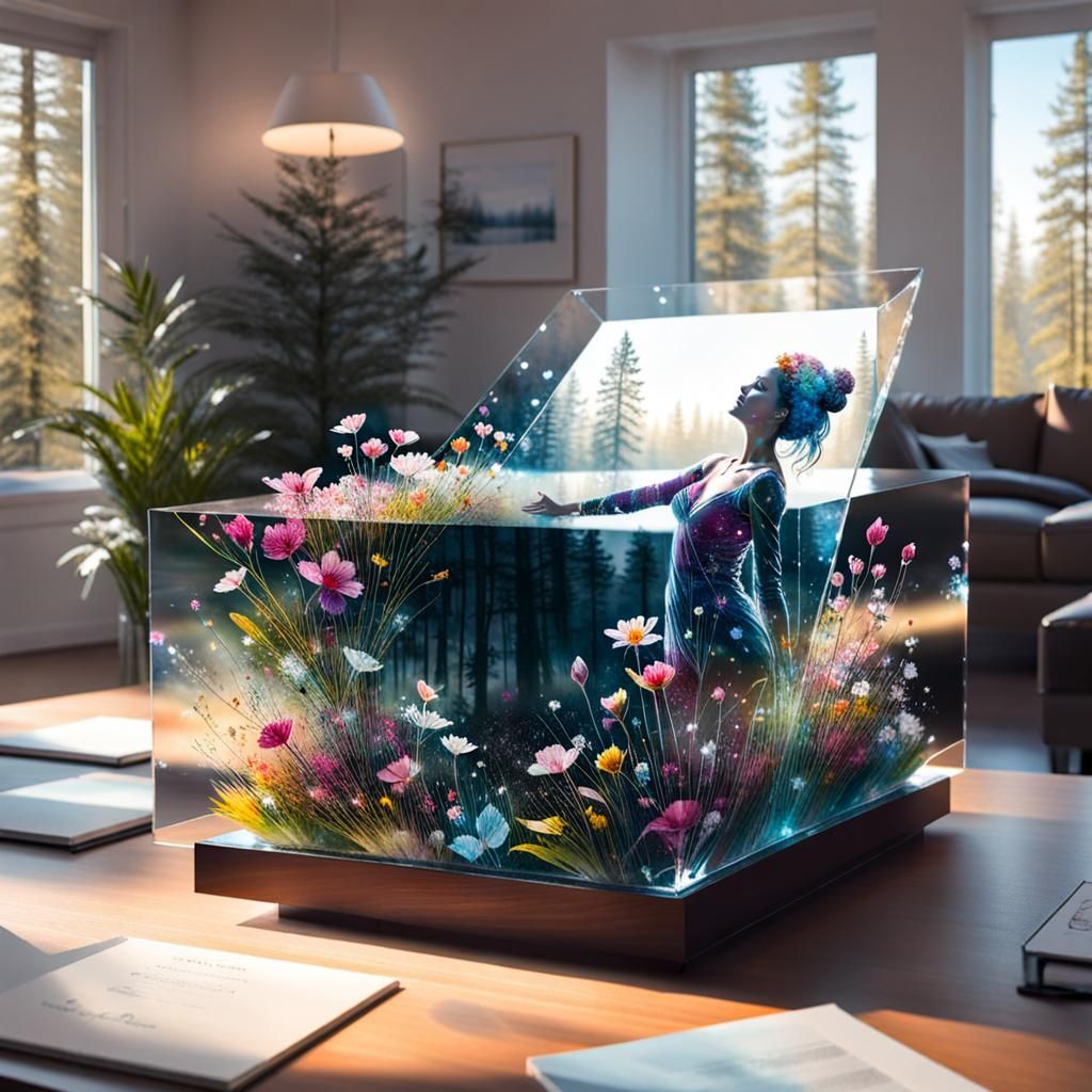 Psychedelic Crystal Woman in Snowy Landscape