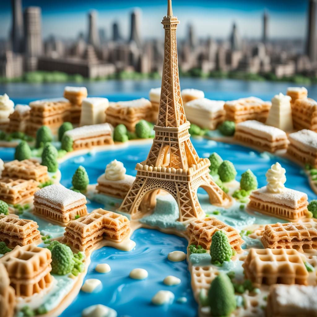 Confectionary Cityscape with Waffle Tower in HDR