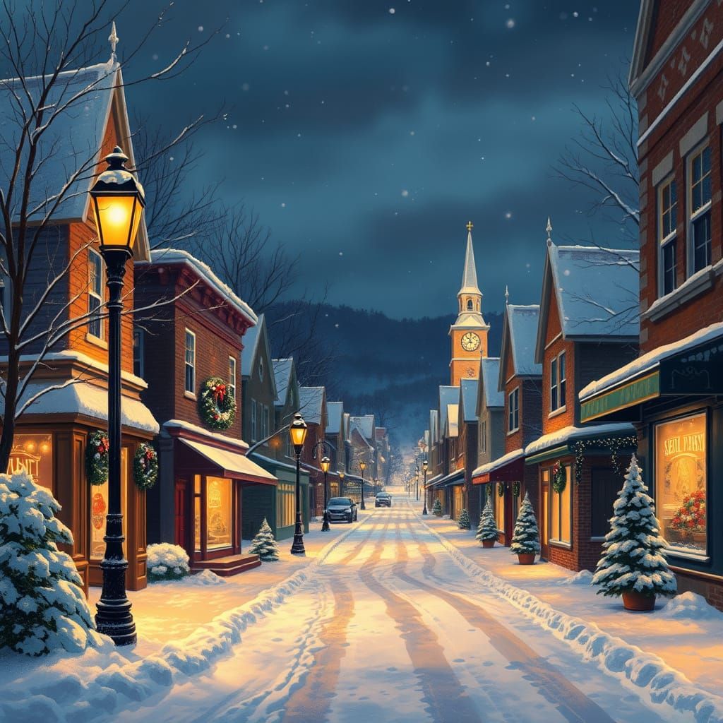 Holiday Main Street at Midnight in Nostalgic Style