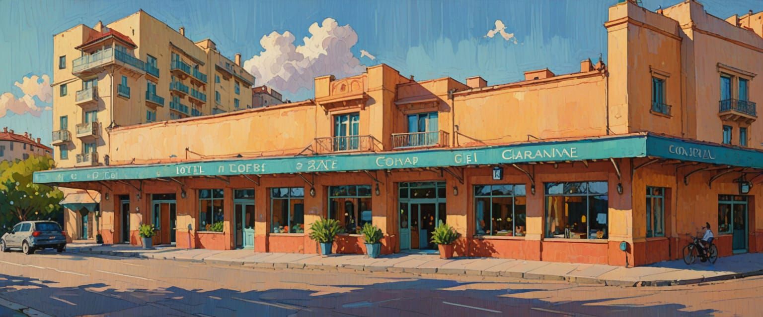 Luxury Hotel in Gouache Style, Daytime Lighting