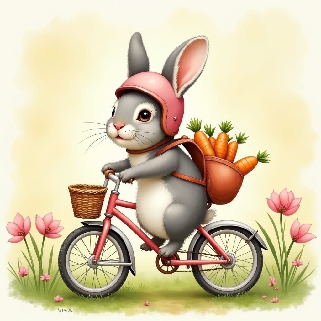 Whimsical Bunny Rider in a Sunny Meadow