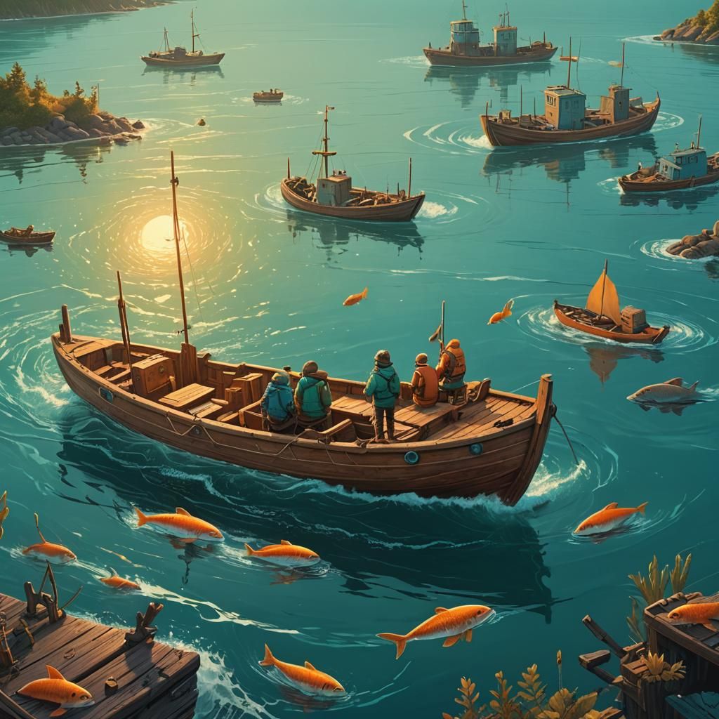 Cute Animals Sailing on a Calm Sea