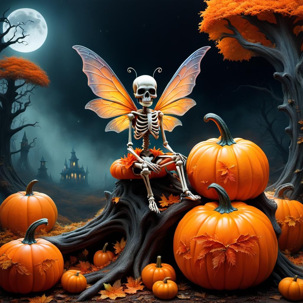 Surreal Halloween Fairy in Ethereal Woodland Landscape