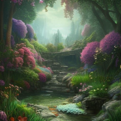 Hidden Garden Oasis: Hyperdetailed Fantasy Art