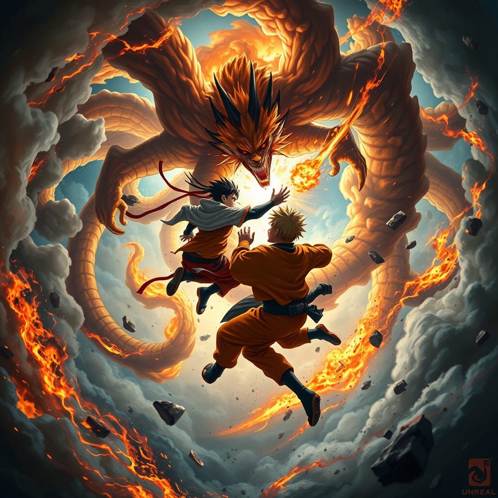 Naruto Battles Nine-Tailed Demon in Epic Fantasy Art