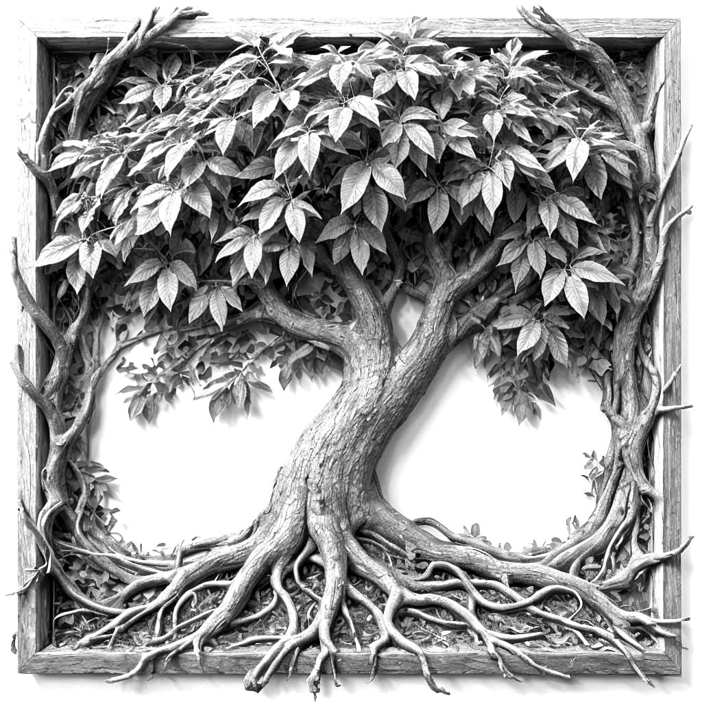 Ancient Tree Bas Relief in Gothic Frame