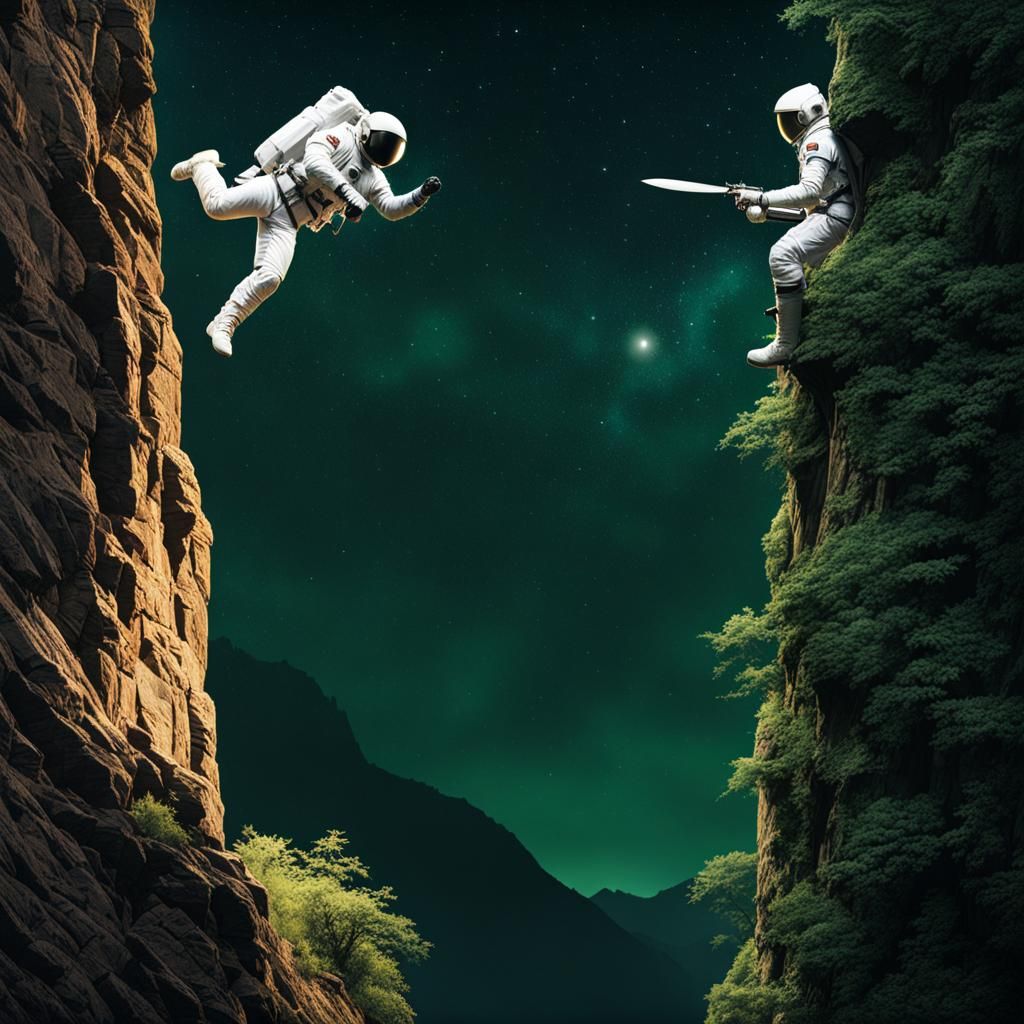 Astronaut Knife Duel on a Cliff Edge