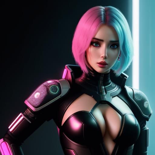 High-Tech Female Robot in Cyberpunk 2099 Neon