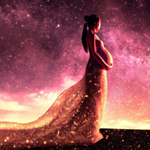 Radiant Mother Under a Starry Night Sky