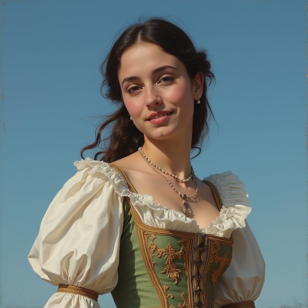 Italian Woman in 17th Century Dress, Hyperrealistic Portrait