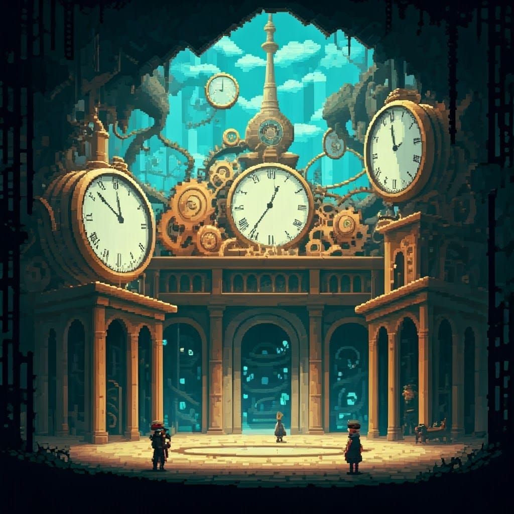 Pixel Art Clockwork Realm Inspired by Dali