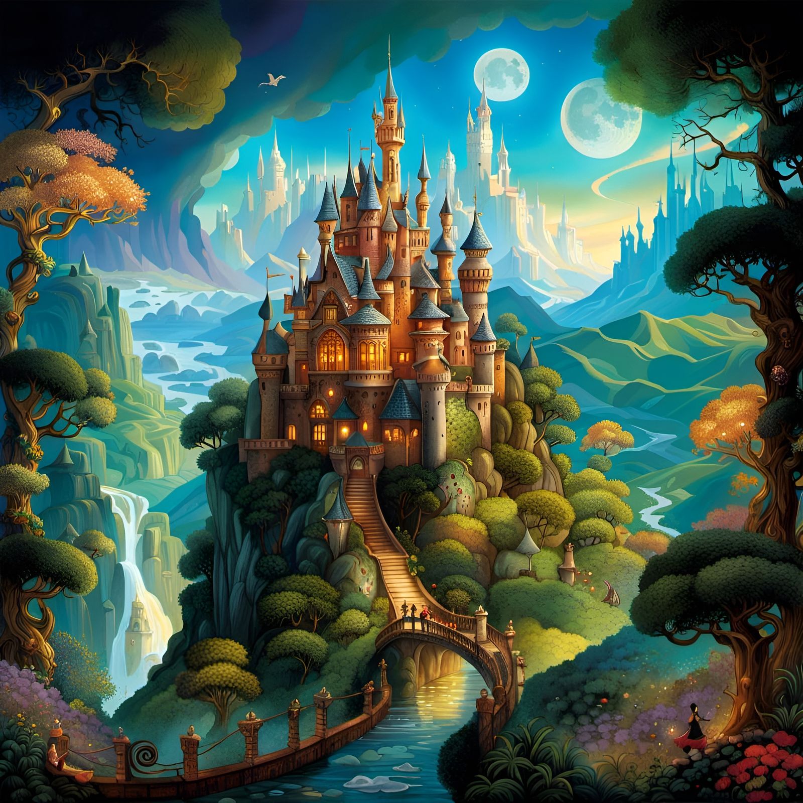 Majestic Fairytale Castle Storybook Illustration