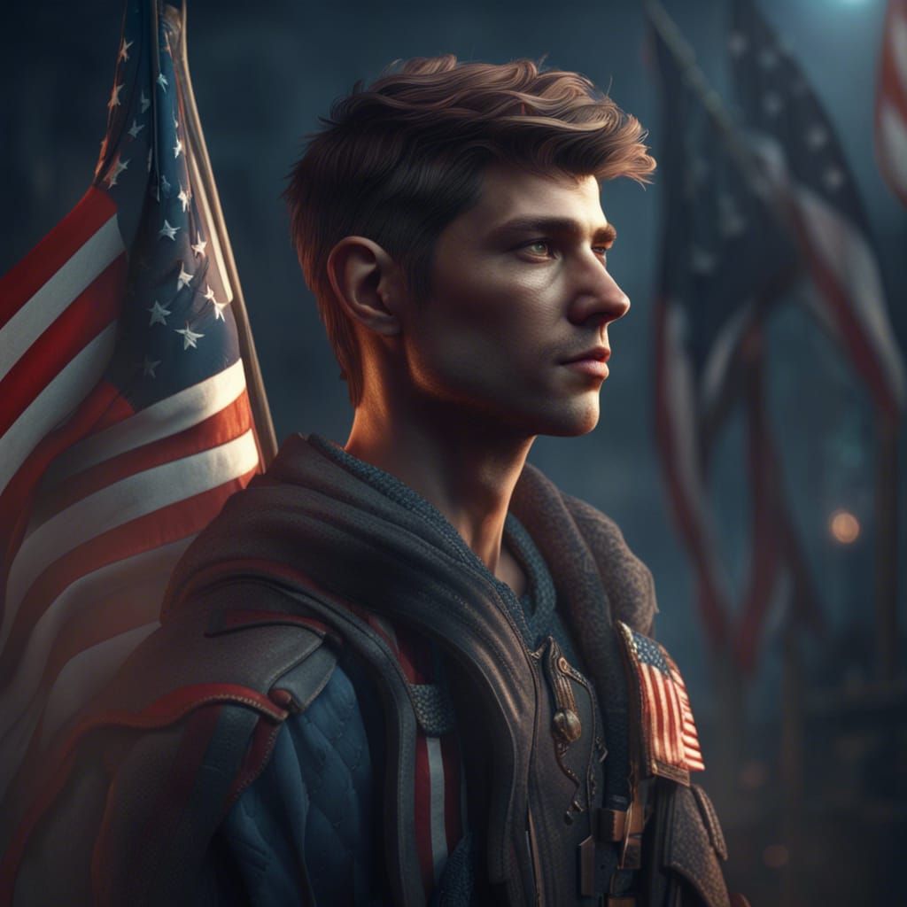 Attractive Young Man with US Flag in 3D Animation