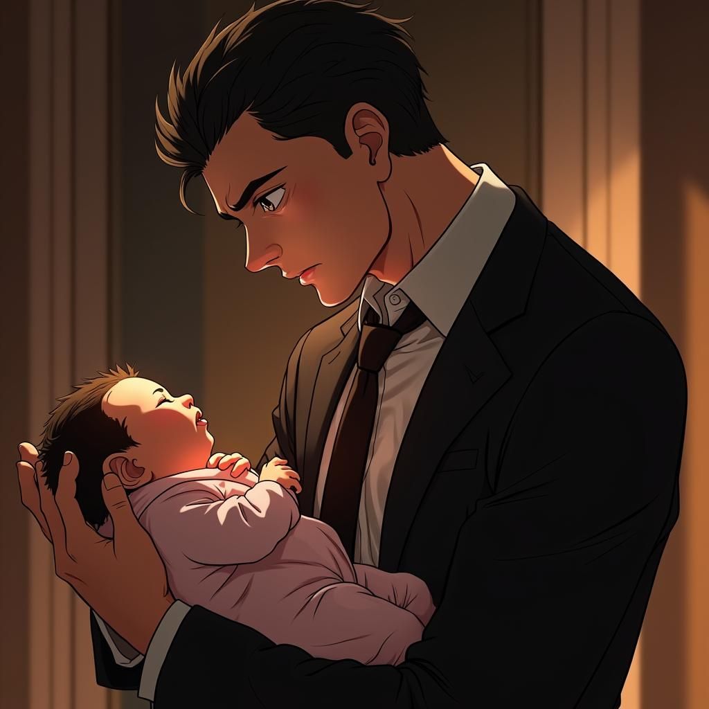 Levi Ackerman Cradles Newborn in Studio Trigger Anime Style
