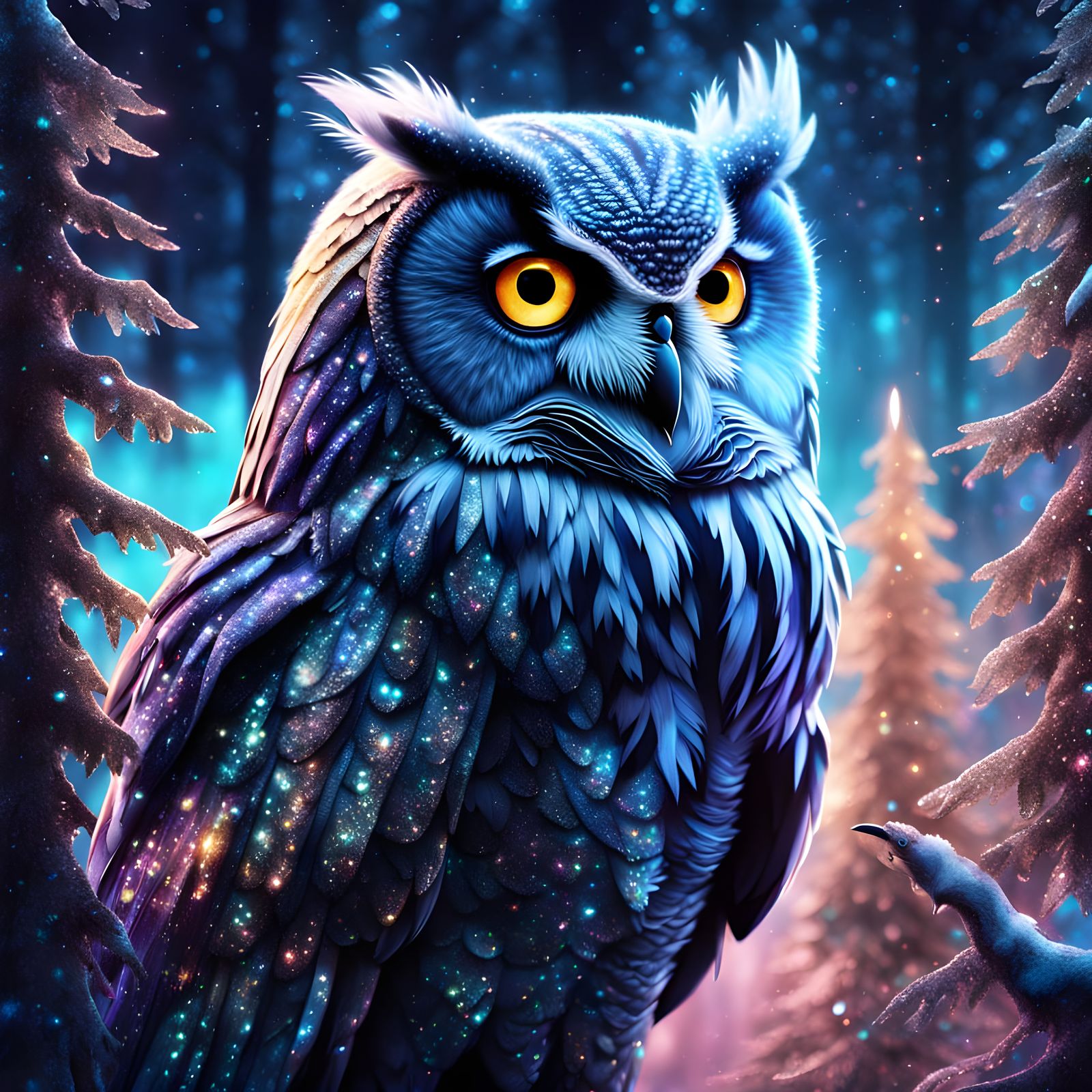Glittering Owl in Dreamlike Fairy Forest