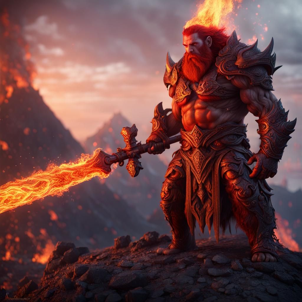 Fiery Fire Giant with Flaming Sword