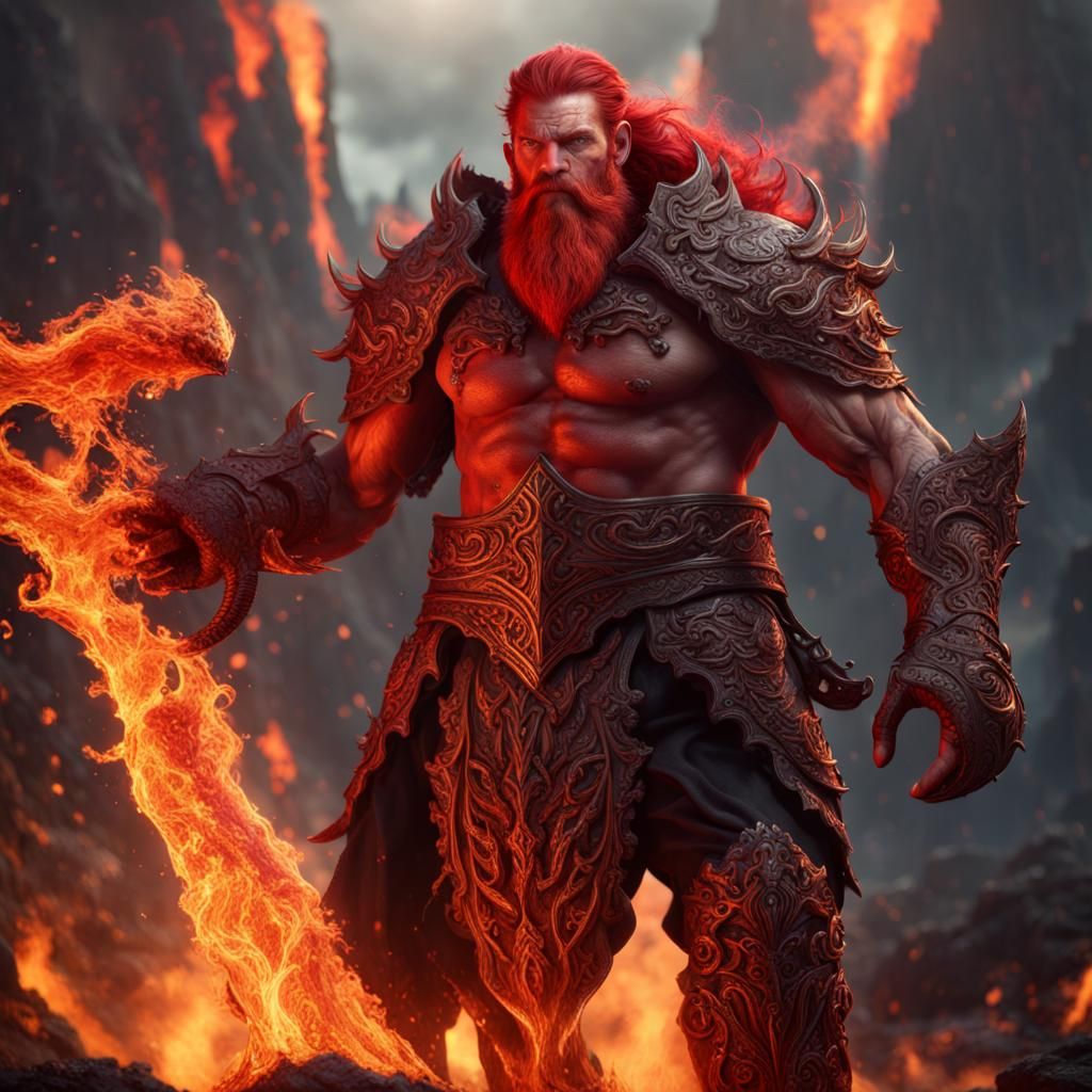 Fiery Fire Giant in Volcanic Landscape