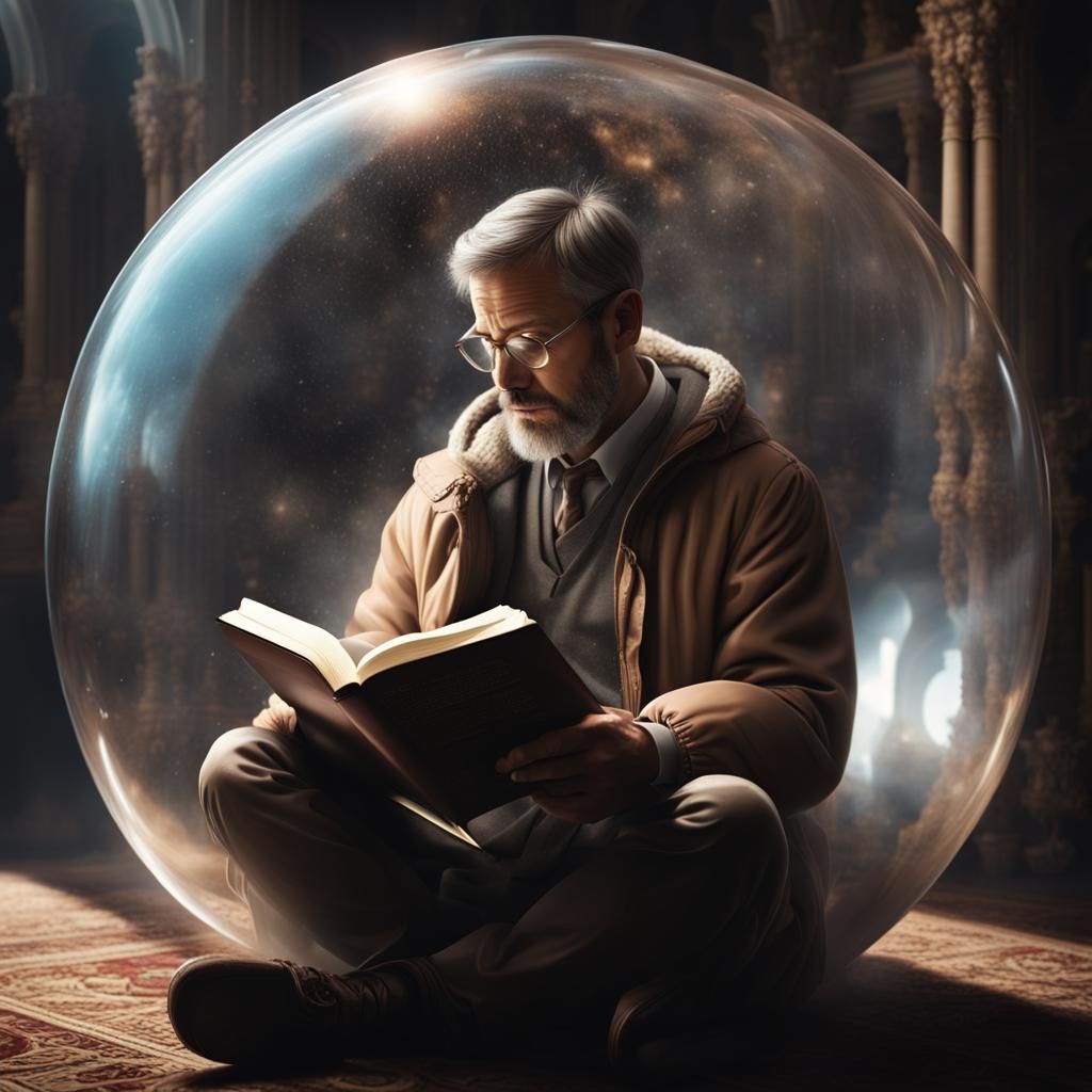 Man Reading Bible in Protective Bubble