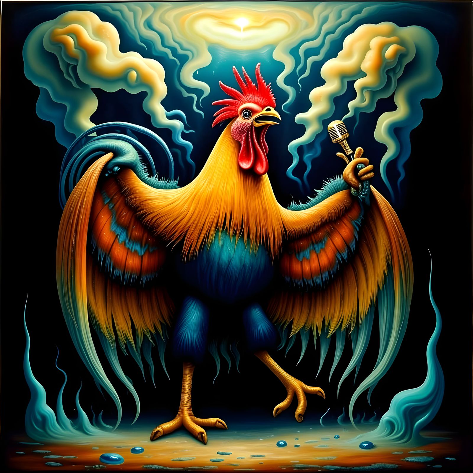 Rooster Rocks the Mic in a Fiery Cyberpunk Stage Show