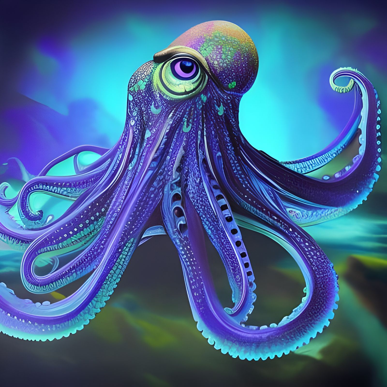 Black Light Octopus Digital Matte Painting