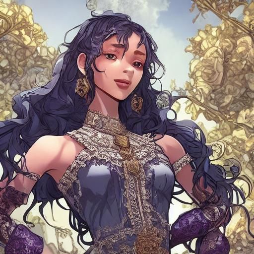 Beautiful Girl with Long Hair in Detailed Matte Painting