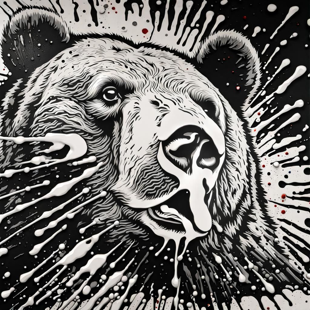 Mindblowing Splattered Bear Portrait in Acrylics