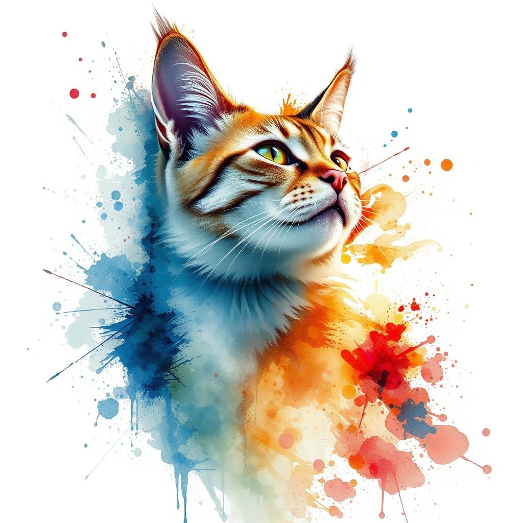 Cat in Harmonious Watercolour Fusion