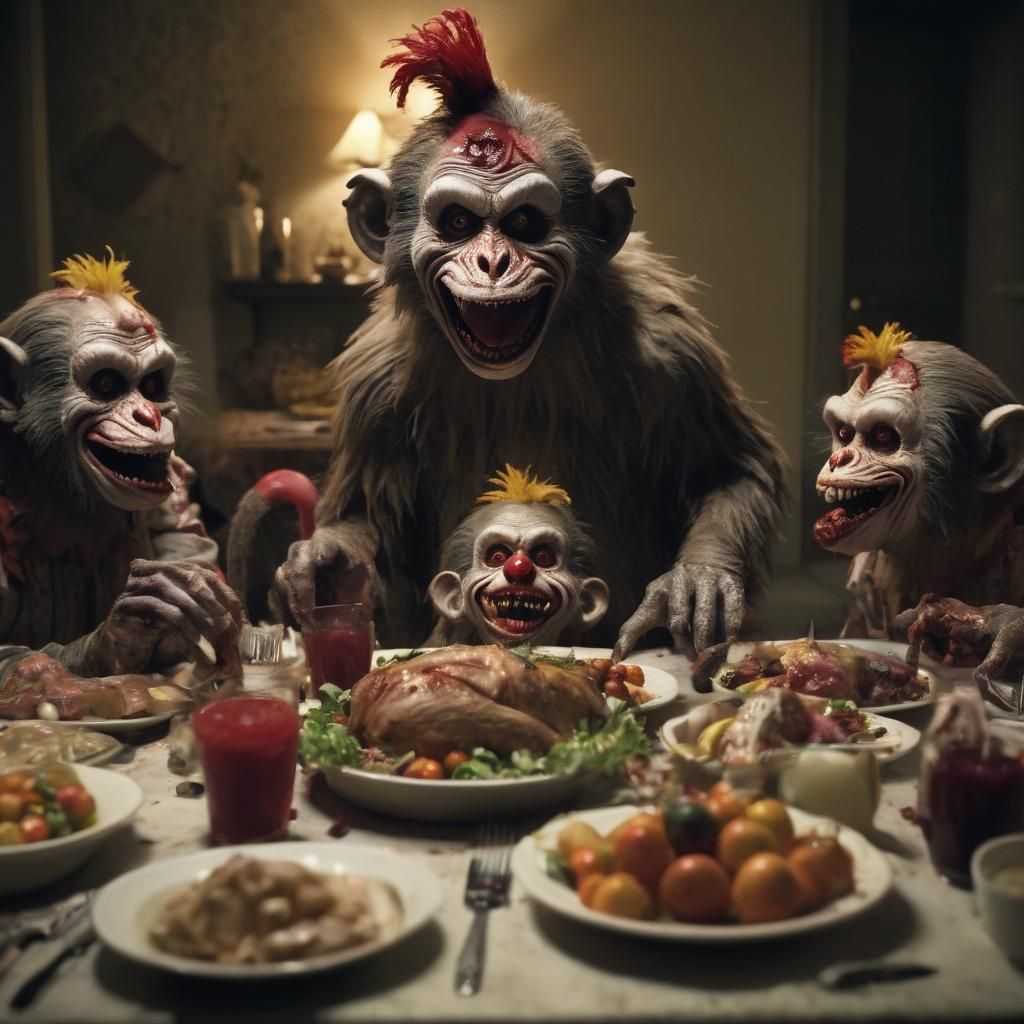 Zombie Monkey Clown Thanksgiving Dinner: Cinematic Film Stil...