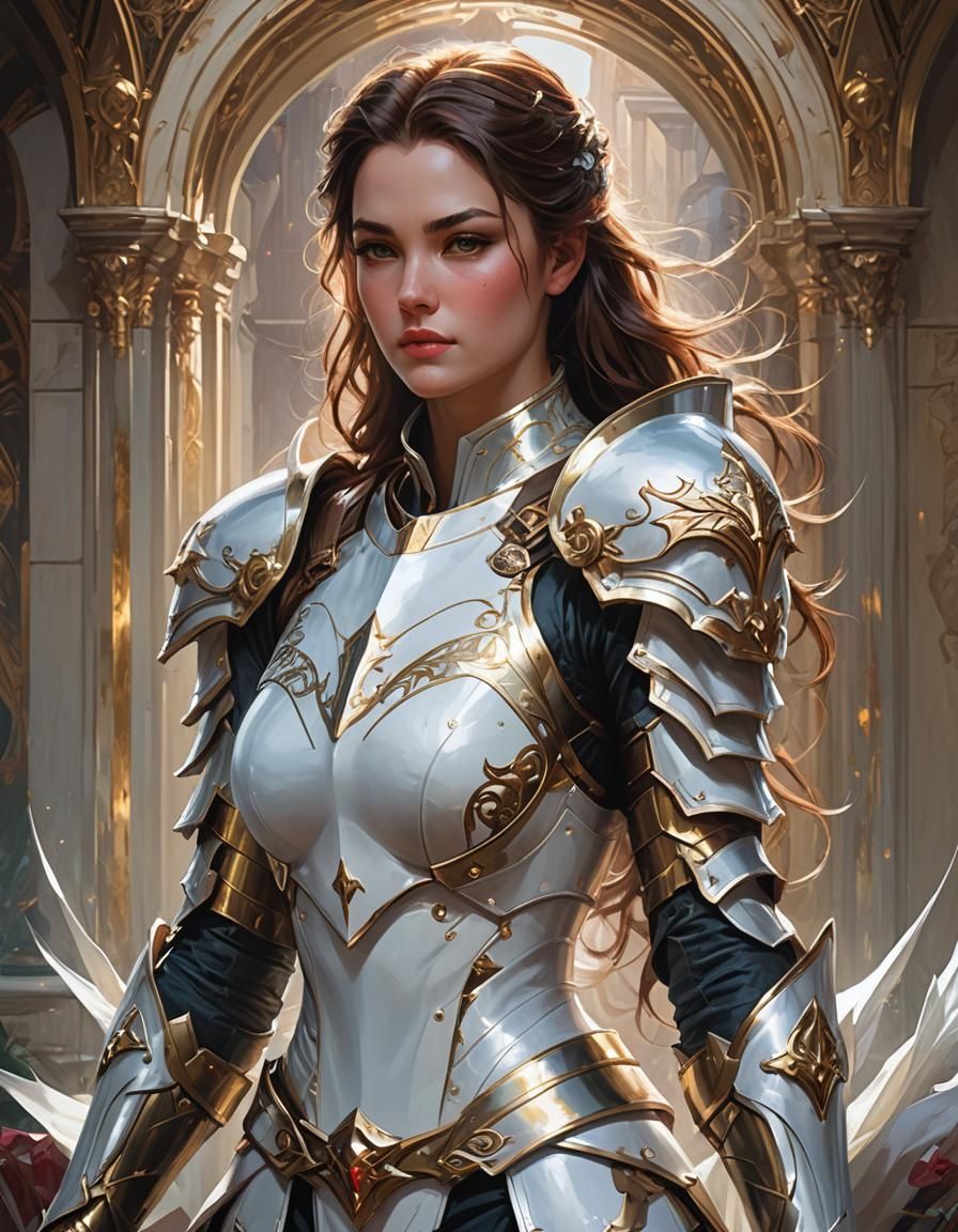 Hero in White Armor: Detailed Digital Art Portrait