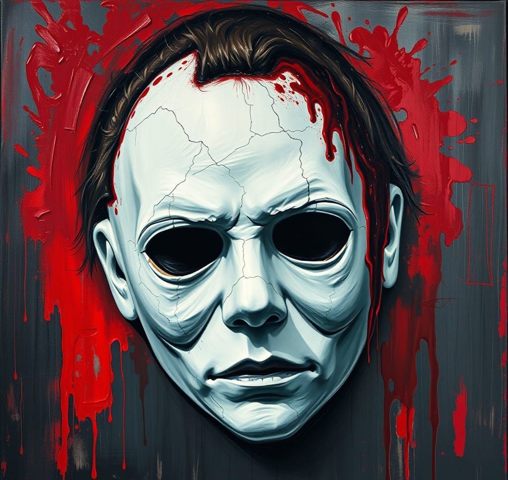 Expressionist Bloodstained Mask in Neo-Impressionist Style