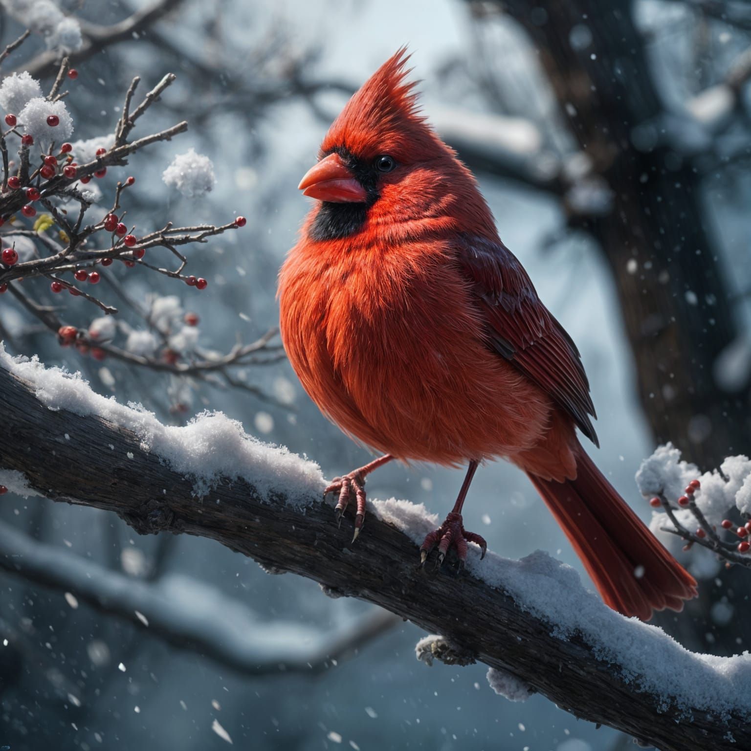 Cinematic Red Cardinal in Winter Wonderland