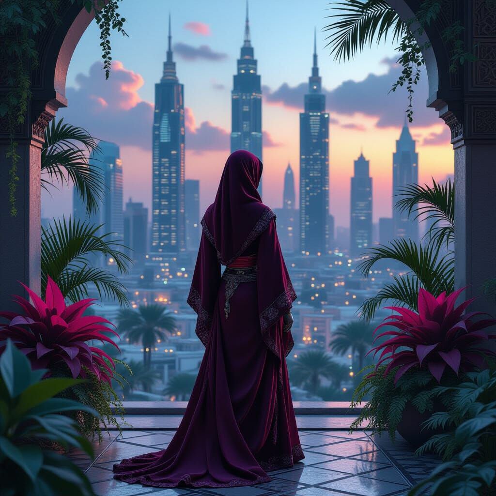 Cyberpunk Ninja in Moroccan Cityscape