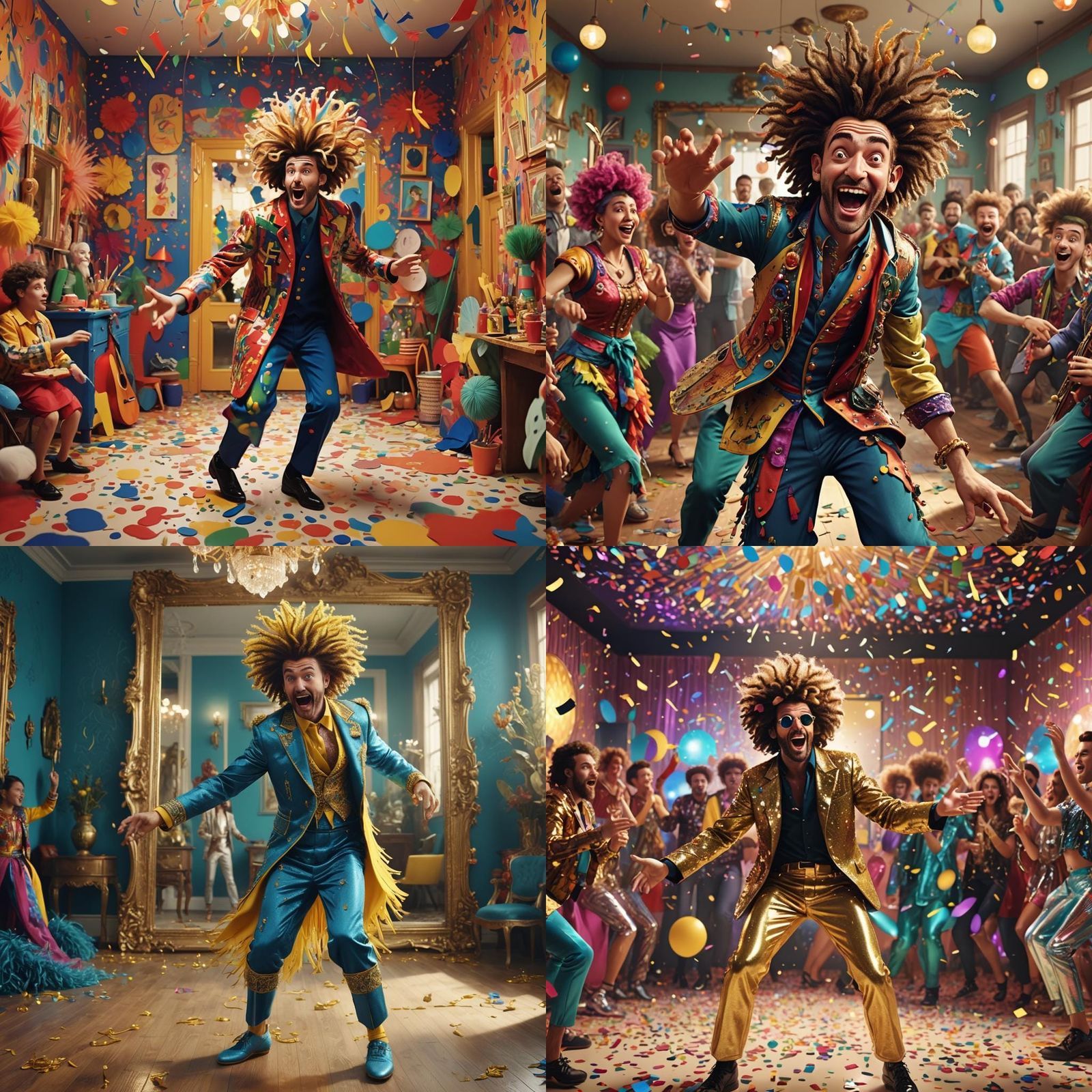 Animated 3D Man Dancing in Mirror with Instruments