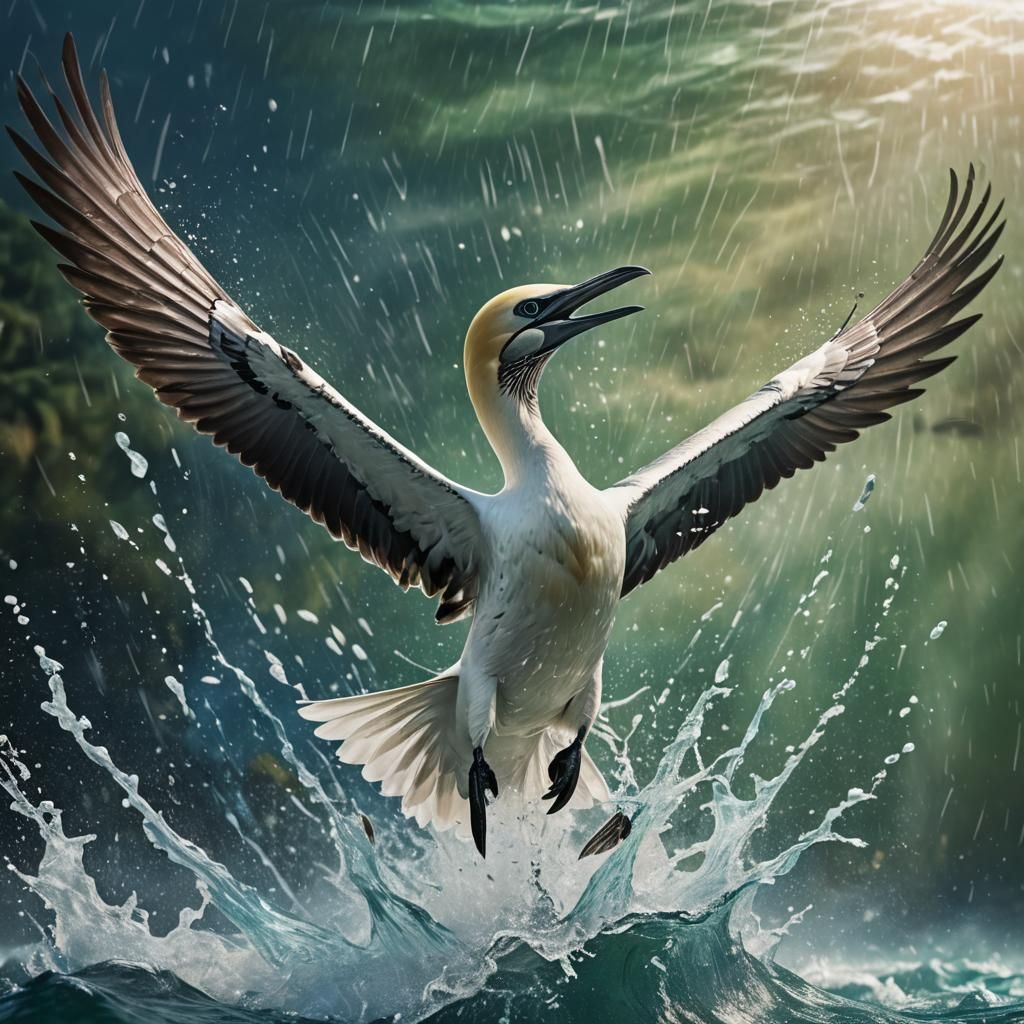 Gannet Dive: Underwater Splash in Fantasy Style