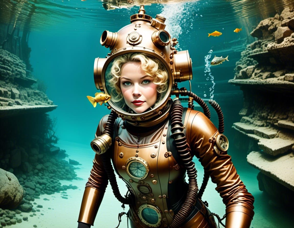Steampunk Diver Searches Mississippi Wreckage