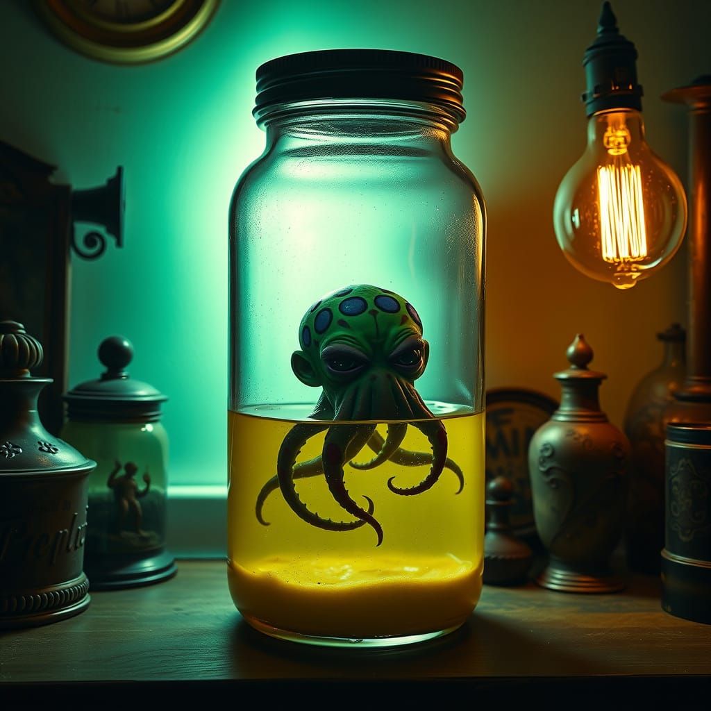 Eerie Jar Holds Cthulhu-like Creature: Photorealistic Still ...