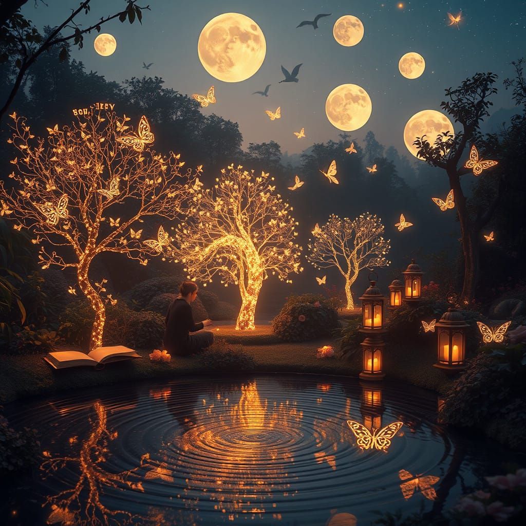 Ethereal Garden of Luminous Words and Glowing Seeds