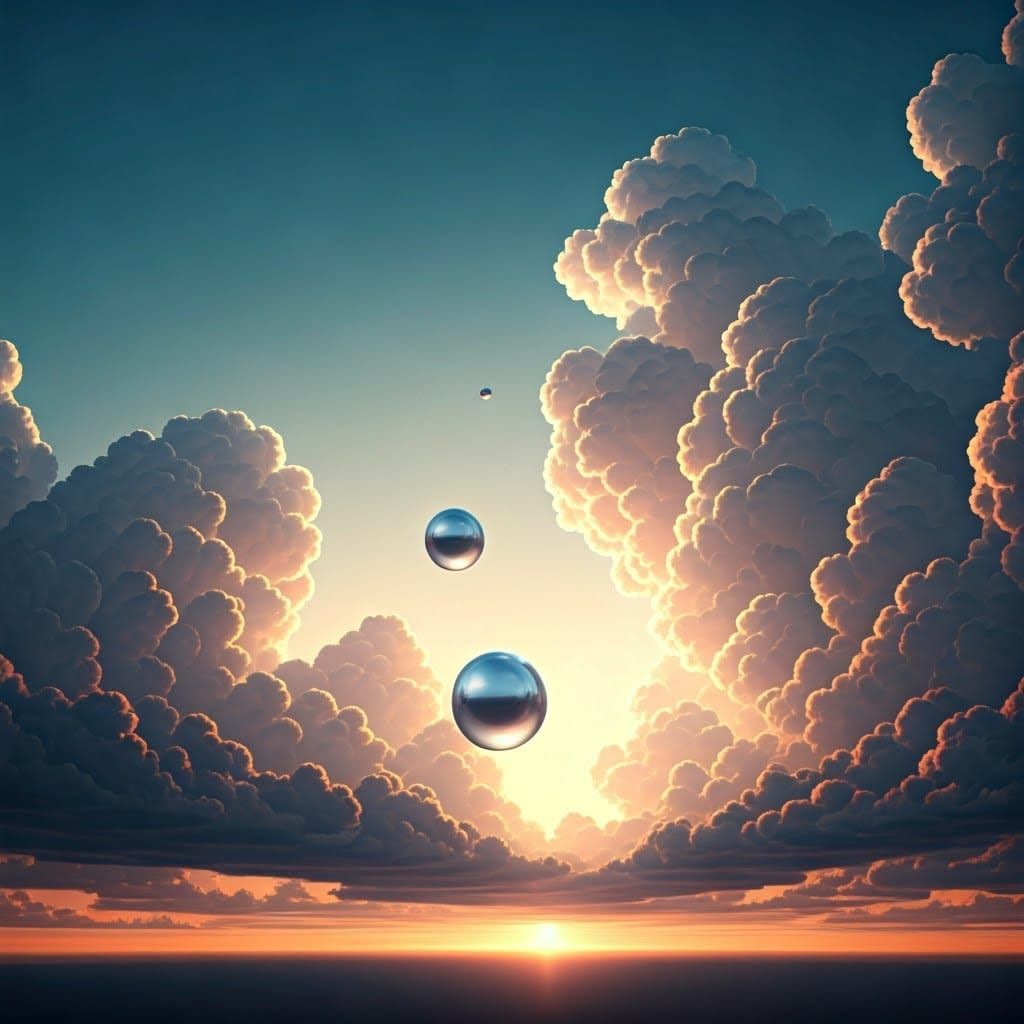 Silver Orbs Soar Across a Brilliant Azure Sky in a Hyper-Rea...