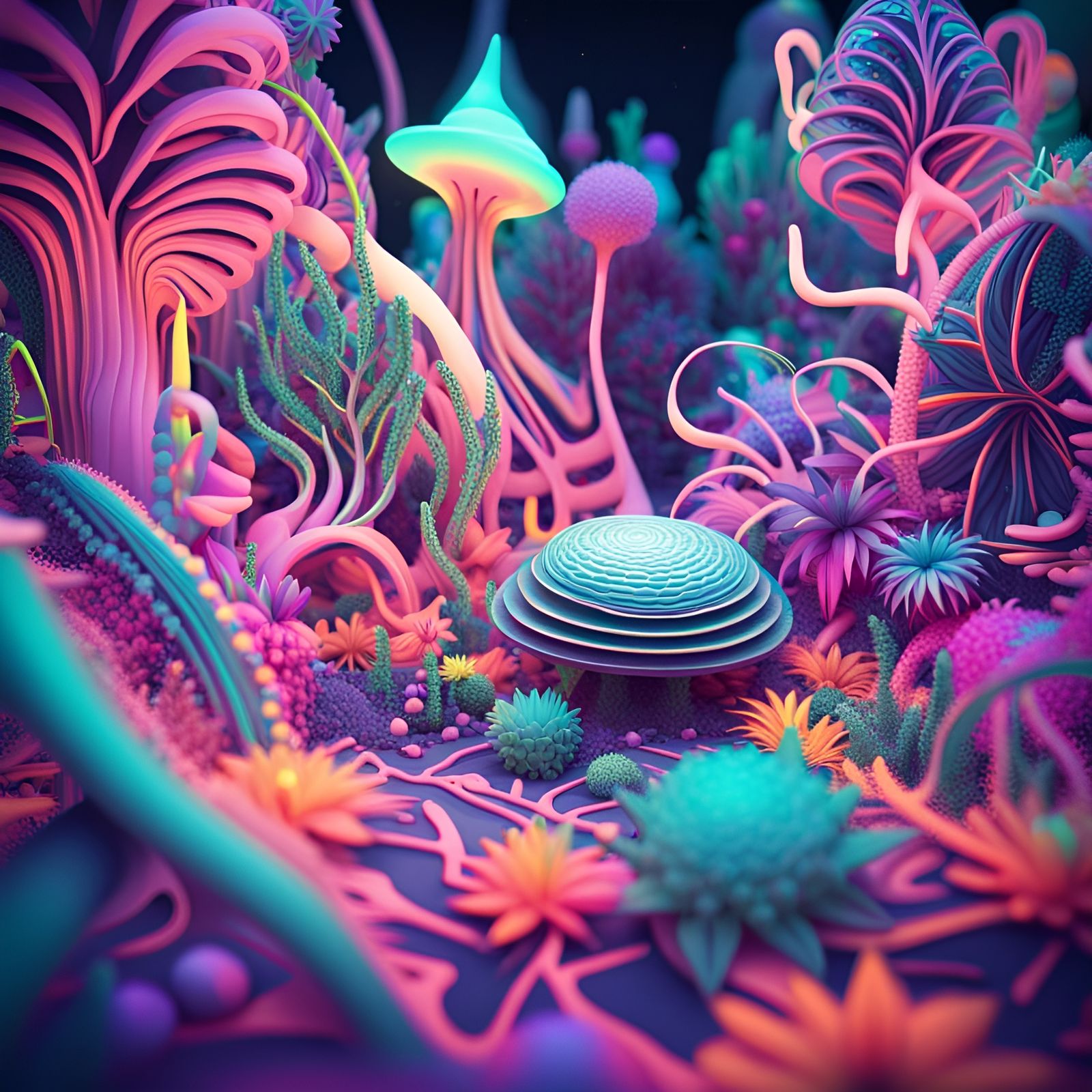 Psychedelic Alien Garden in 3D Fractal Style