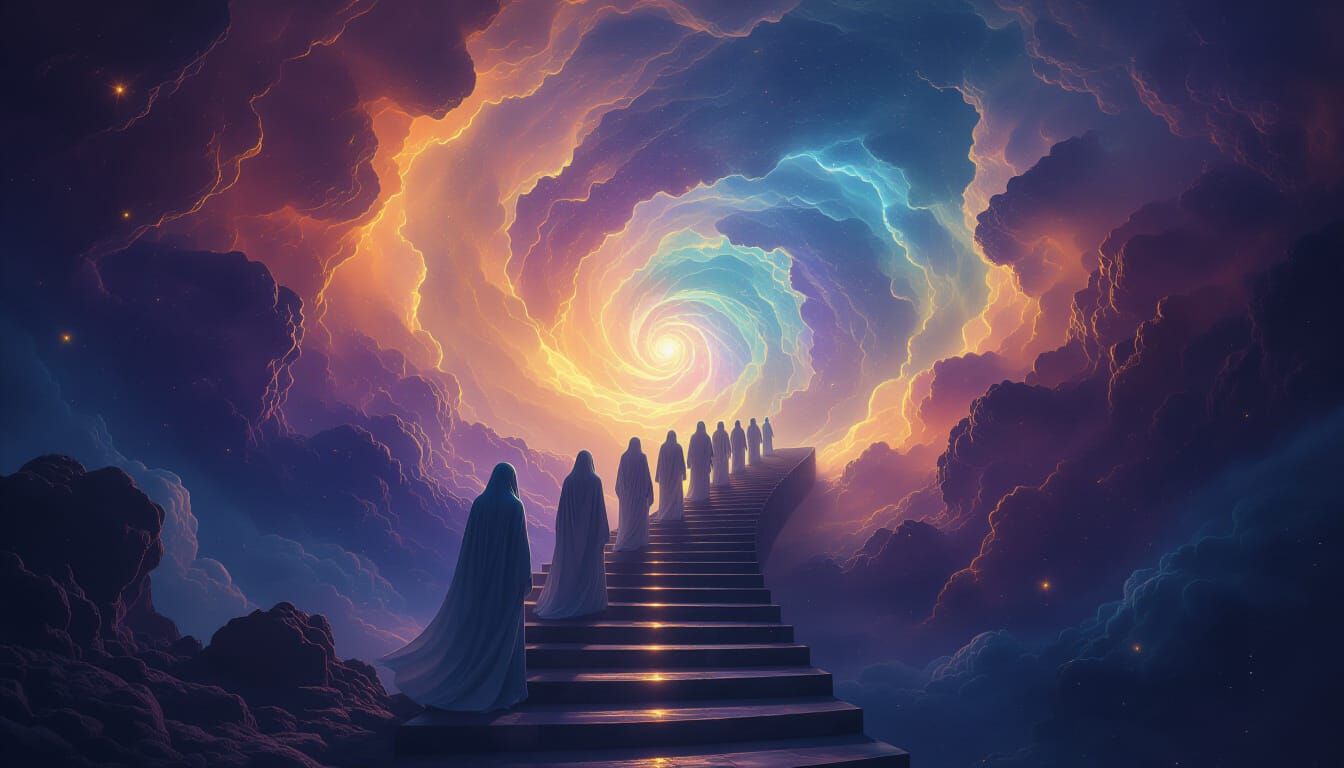 Spectral Entities Ascend Celestial Stairway into Nebula