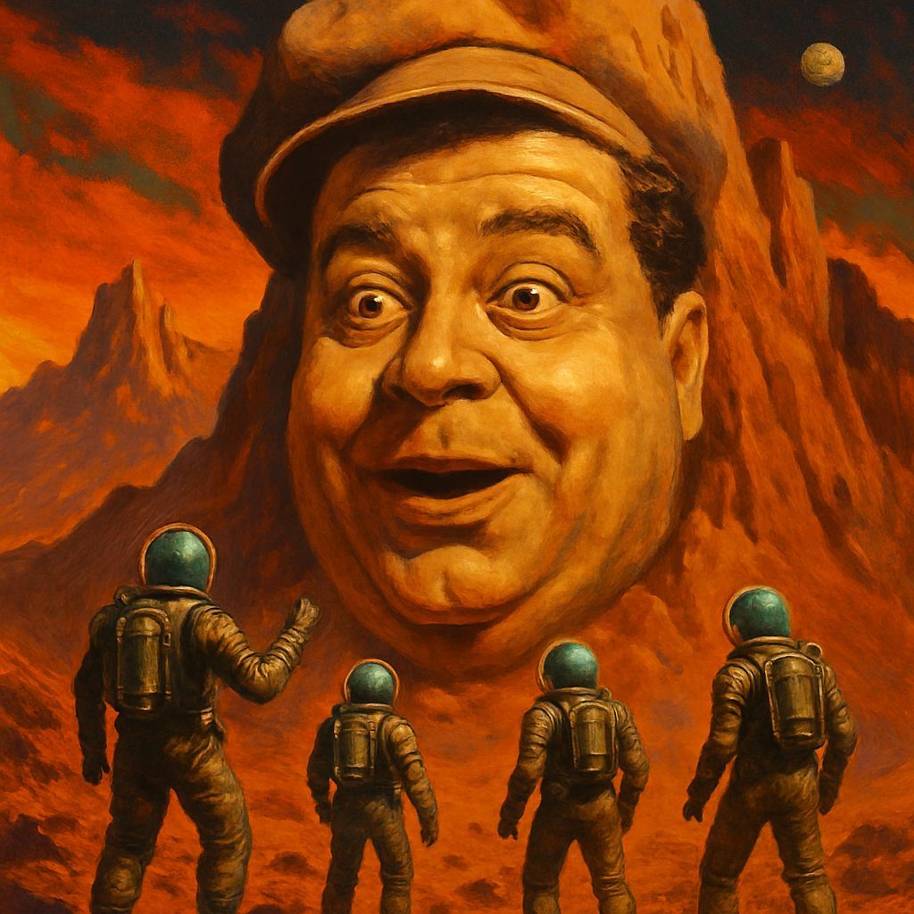 Ralph Kramden's Face Carved on Mars in Retro Sci-Fi Art