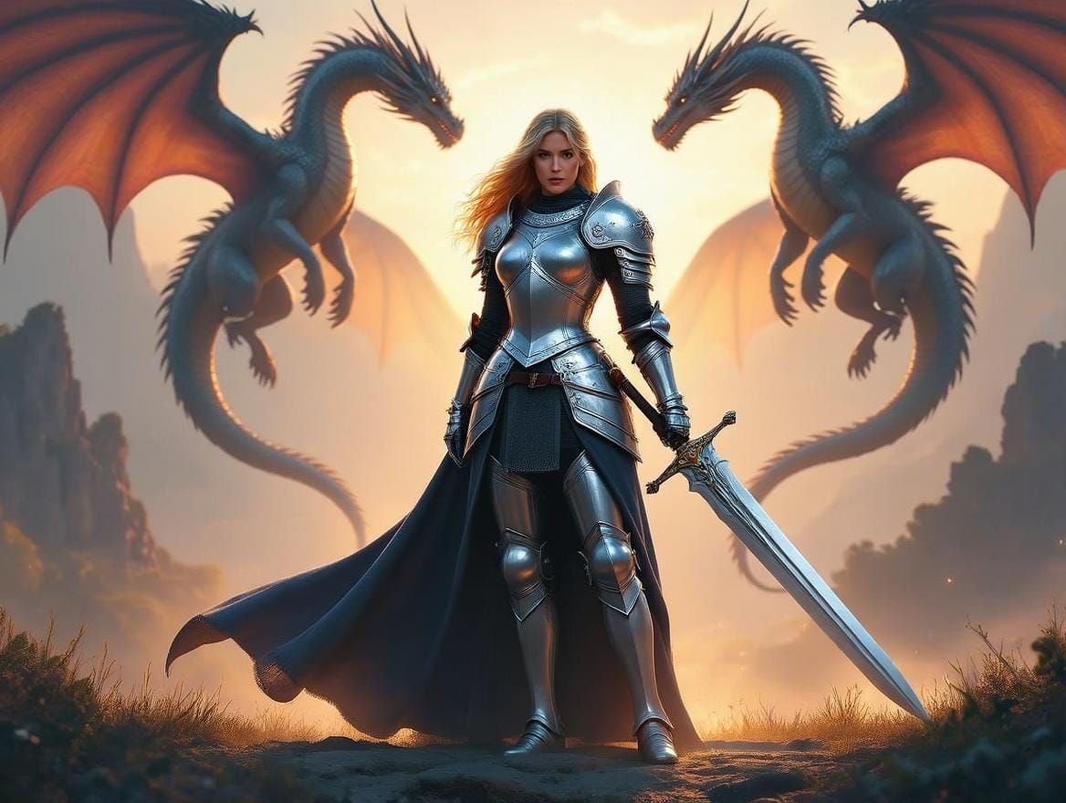 Female Knight with Dragons in Medieval Setting