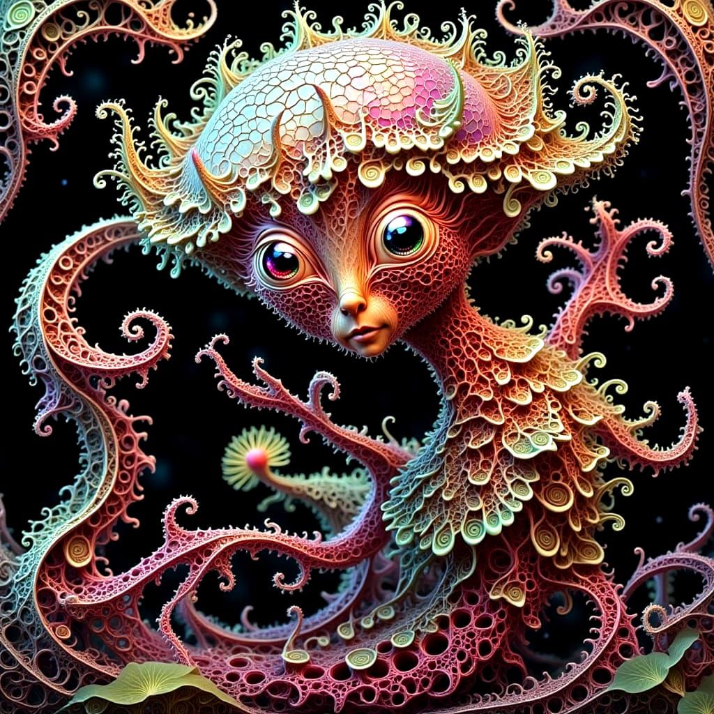Whimsical Mystical Forest Creature Holding Magic Flower